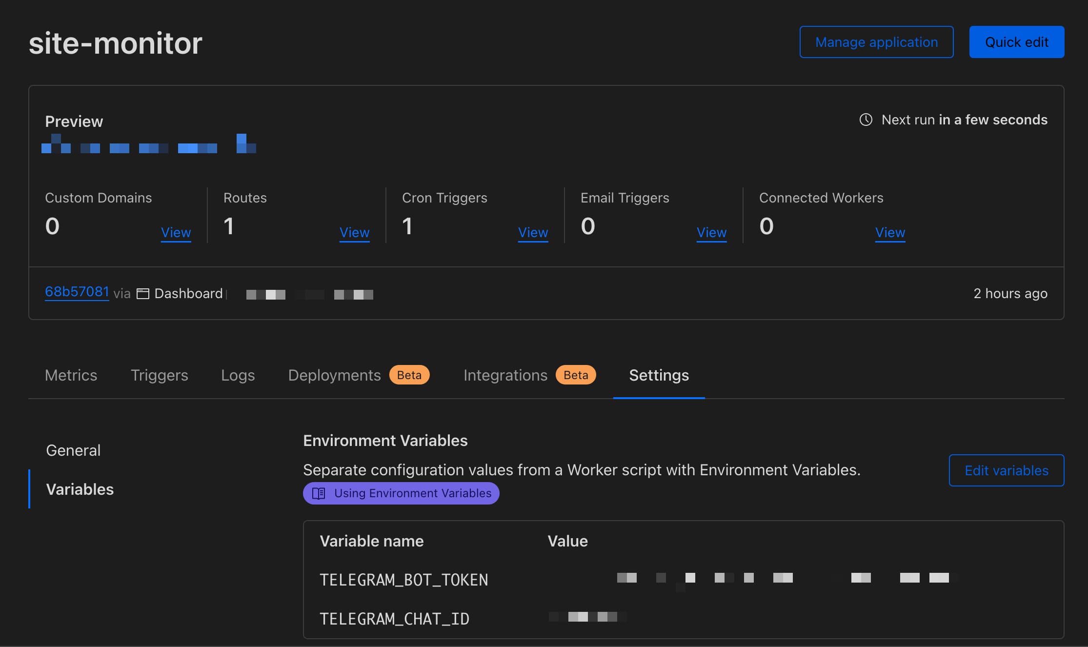 Cloudflare workers settings